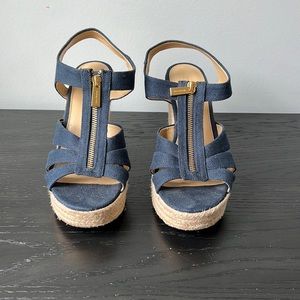 Michael Kors Navy Berkley Zippered Wedge Heels